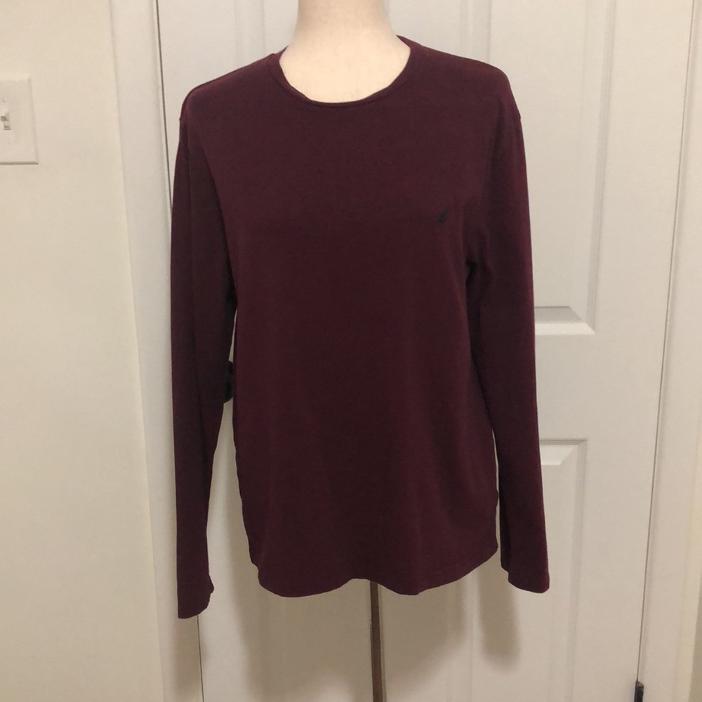 Nautica Women's Long Sleeve Performance Tee Logo Sea Port Burgundy